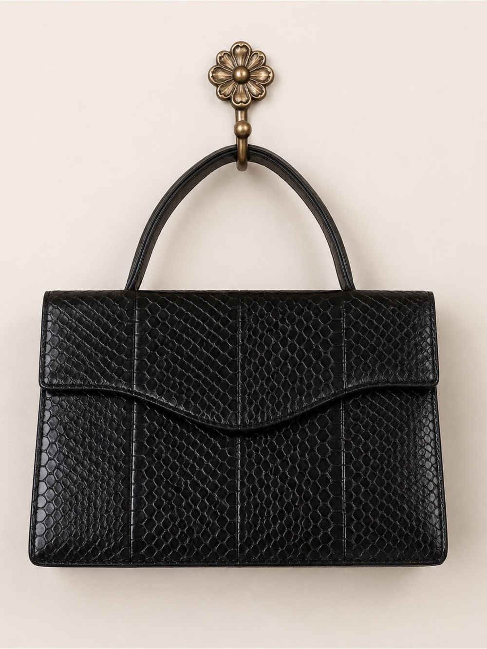 Vintage leather reptile python embossed top handle animal print bag
